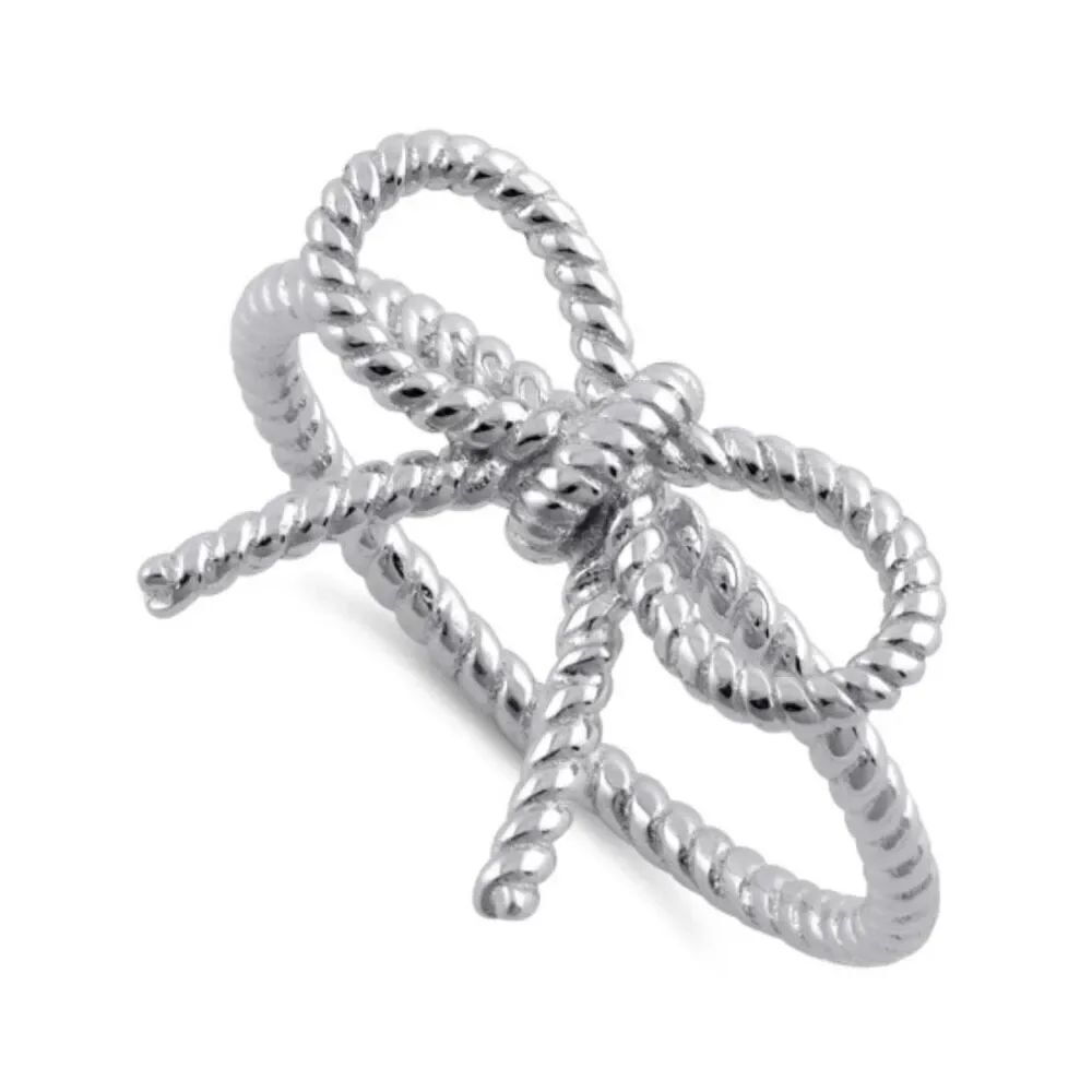 Twisted Elegance: Sterling Silver Rope Knot Bow Ring New